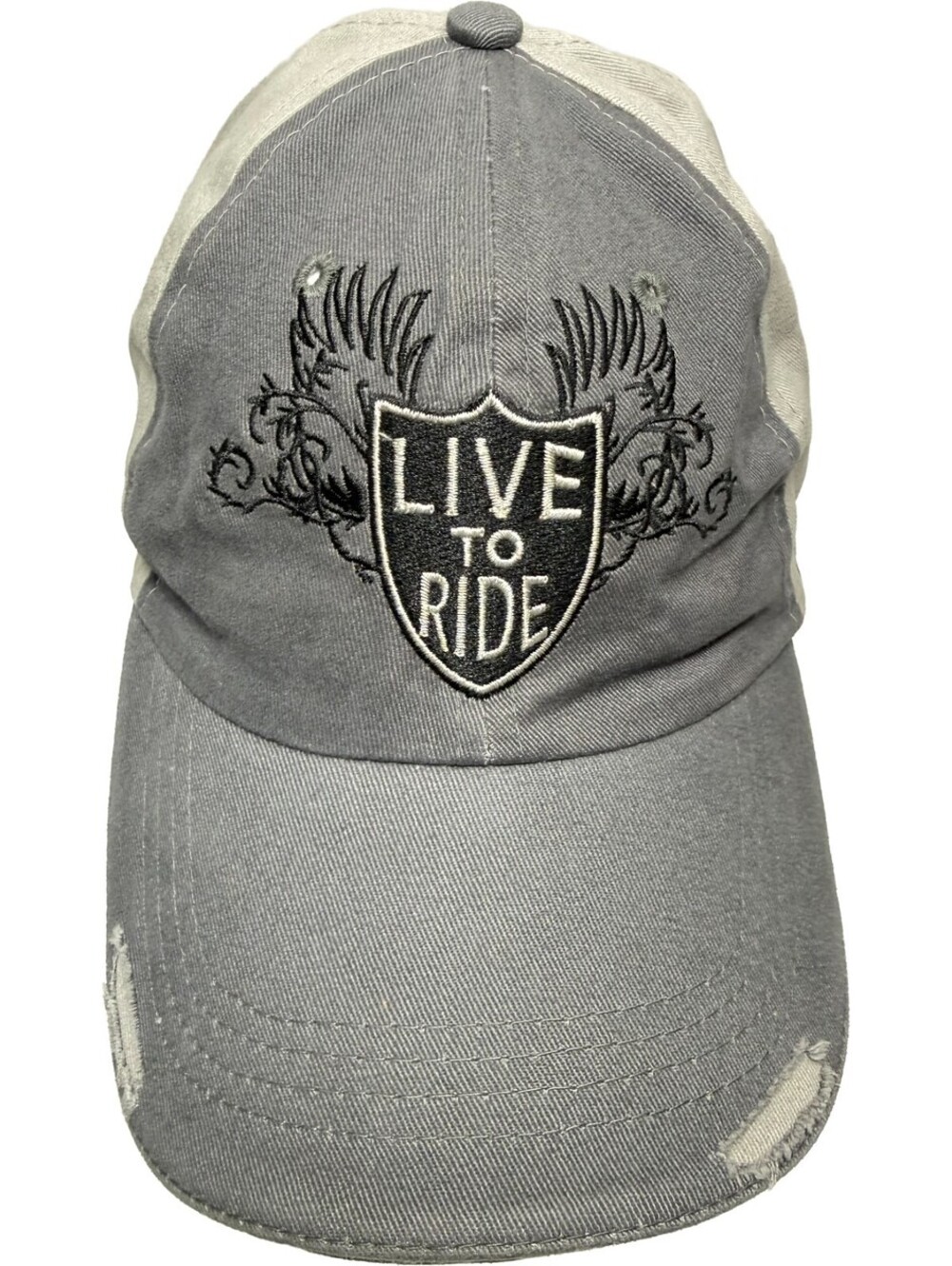 Live To Ride Hat - Rollin' Steel & Thunder Snapback Cap - Motorcycle Biker Gray